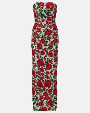 La Fuori Abito Lungo Crimson Rose Con Paillettes - Rosso