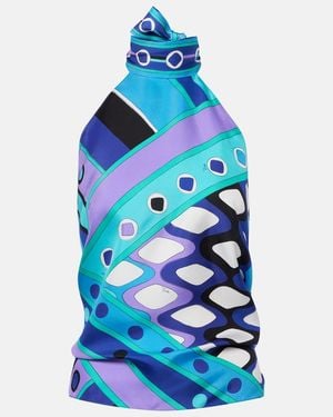 PUCCI Vivara Silk Twill Halterneck Top - Blue