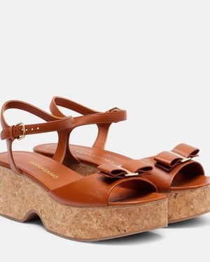 Ferragamo Selna Leather Wedge Sandals - Brown