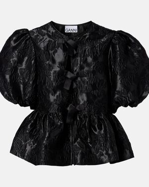 Ganni Top Aus Satin - Schwarz