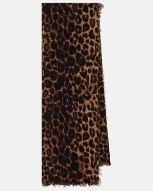 Saint Laurent Leopard-Print Wool Scarf - Brown