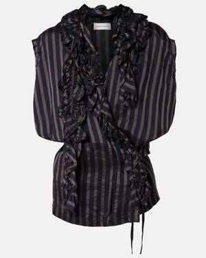 Dries Van Noten Ruffled Striped Top - Black