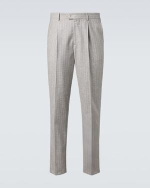 Brunello Cucinelli Pinstripe Wool And Cashmere Tapered Trousers - Grey