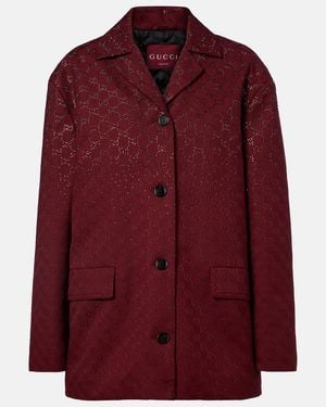 Gucci Rosso Ancora Gg-Fabric Jacket With Crystals - Red