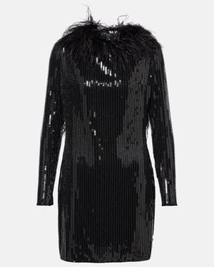 The New Arrivals Ilkyaz Ozel Juises Feather-Trimmed Sequined Minidress - Black