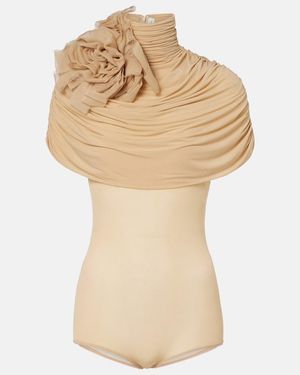 Magda Butrym Body De Jersey Con Capa Y Aplique Floral - Neutro