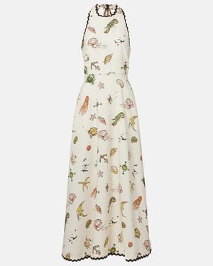 ALÉMAIS Printed Halterneck Midi Dress - White