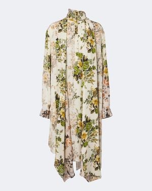 Acne Studios Tie-Neck Floral Silk Georgette Midi Dress - Metallic