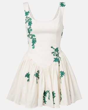 Agua Bendita Pluma Embroidered Cotton Minidress - White