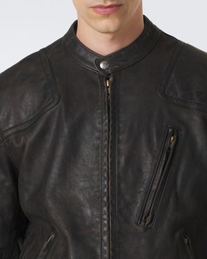 RRL Slim Fit Leather Moto Jacket in Black for Men | Lyst