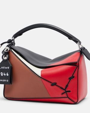 Loewe Sac Puzzle Small Lion Intarsia - Rouge