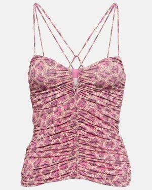 Isabel Marant Leila Printed Ruched Jersey Top - Pink