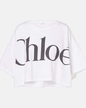 Chloé Cropped Boxy Logo T-Shirt - White