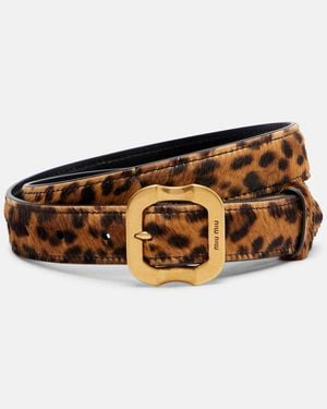 Miu Miu Leopard-Print Calf Hair Belt - Brown