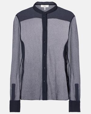 Chloé Slim-fit Collarless Blouse In Silk Crêpon - Blue