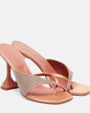 AMINA MUADDI Shiona 95 Crystal-Embellished Satin Mules - Pink