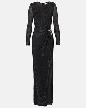 Self-Portrait Crystal-Embellished Mesh Maxi Dress - Black