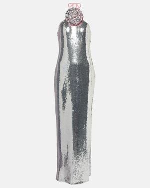 Rodarte Floral-Applique Sequined Gown - White