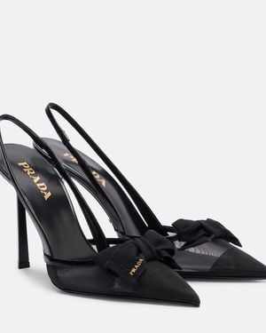 Prada 100 Leather-Trimmed Mesh Slingback Court Shoes - Black
