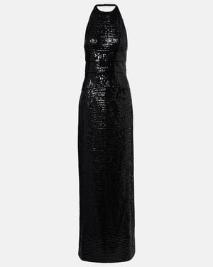 Roberto Cavalli Sequined Halterneck Silk Gown - Black