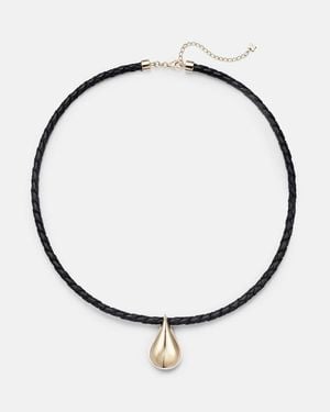 Mateo Water Droplet 14Kt And Leather Necklace - Metallic
