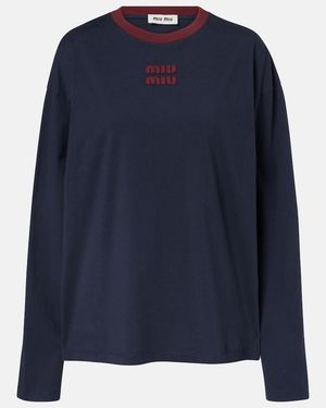 Miu Miu Logo Cotton Jersey T-Shirt - Blue
