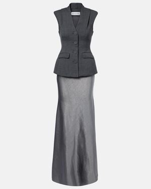 Self-Portrait Peplum Satin Gown - Grey