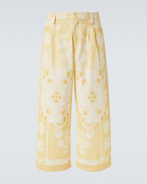 Commas Seaside Printed Cotton And Silk Pants - Yellow