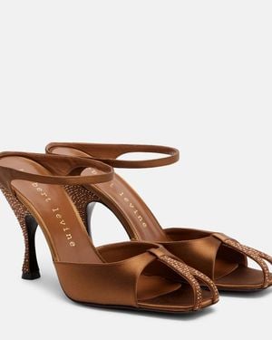 Herbert Levine Hidden Gem Embellished Satin Mules - Brown