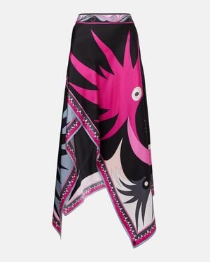 PUCCI Stella Asymmetric Silk Midi Skirt - Pink
