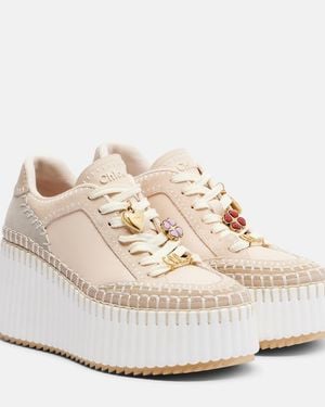 Chloé Nama Suede And Leather Platform Sneakers - White