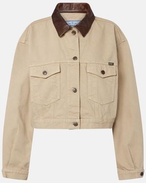 Prada Giacca Cropped Di Jeans Con Pelle - Neutro