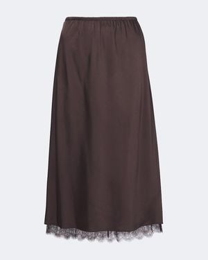 Vince Lace-Trimmed Satin Midi Skirt - Brown