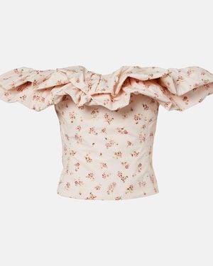 Markarian Dalia Floral Off-Shoulder Cotton Top - Natural