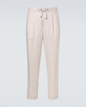 Brunello Cucinelli Striped Linen And Cotton Straight Trousers - Natural