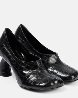 Dries Van Noten 75 Croc-Effect Metallic Leather Court Shoes - Black