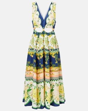 FARM Rio Embellished Cutout Printed Midi Dress - Yellow