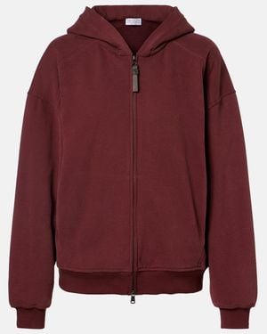 Brunello Cucinelli Monili Cotton Jersey Zip-Up Hoodie - Red