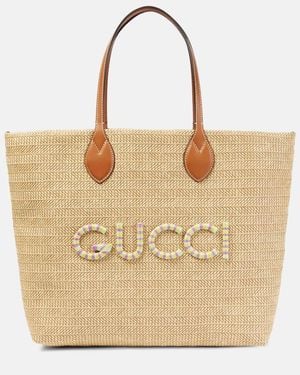 Gucci Tote Medium de efecto rafia con logo - Neutro