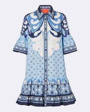 La DoubleJ Choux Printed Cotton Poplin Shirt Dress - Blue
