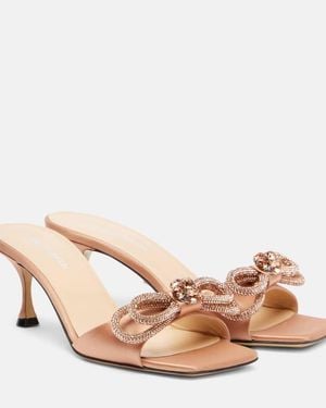 Mach & Mach Double Bow Embellished Satin 65 Mules - Natural