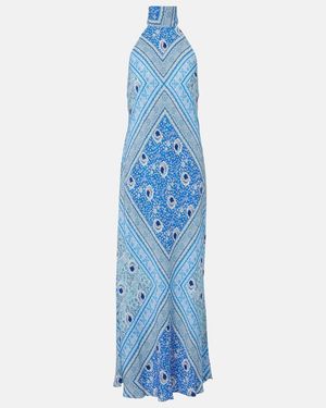 RIXO London Maura Printed Satin Maxi Dress - Blue