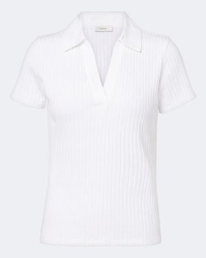 Vince Ribbed-Knit Cotton-Blend Polo Shirt - White