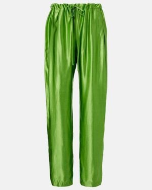 KHAITE Rohen Satin Wide-Leg Trousers - Green