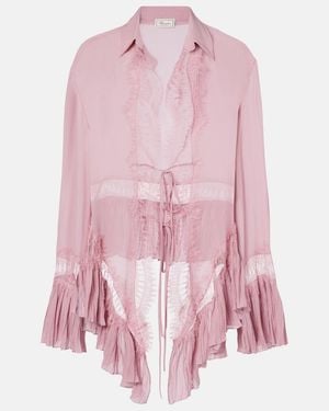 Blumarine Lace-Trimmed Sheer Georgette Blouse - Pink