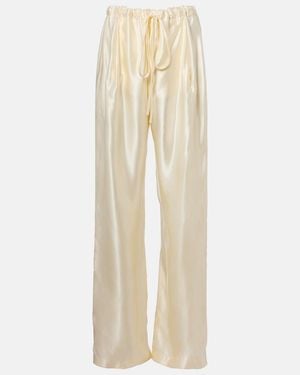 KHAITE Rohen Satin Wide-Leg Trousers - Natural