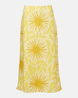 Cala De La Cruz Fabiana Printed Linen Midi Skirt - Yellow