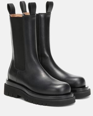 Bottega Veneta Lug Leather Ankle Boots - Black