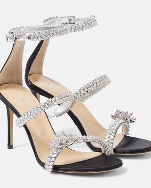 Mach & Mach Crystal Flower Embellished Satin Sandals - White