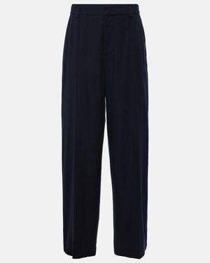 Vince Linen-Blend Wide-Leg Trousers - Blue